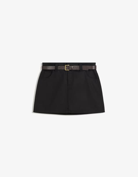 Bershka Cotton mini skirt with belt in black - view 1