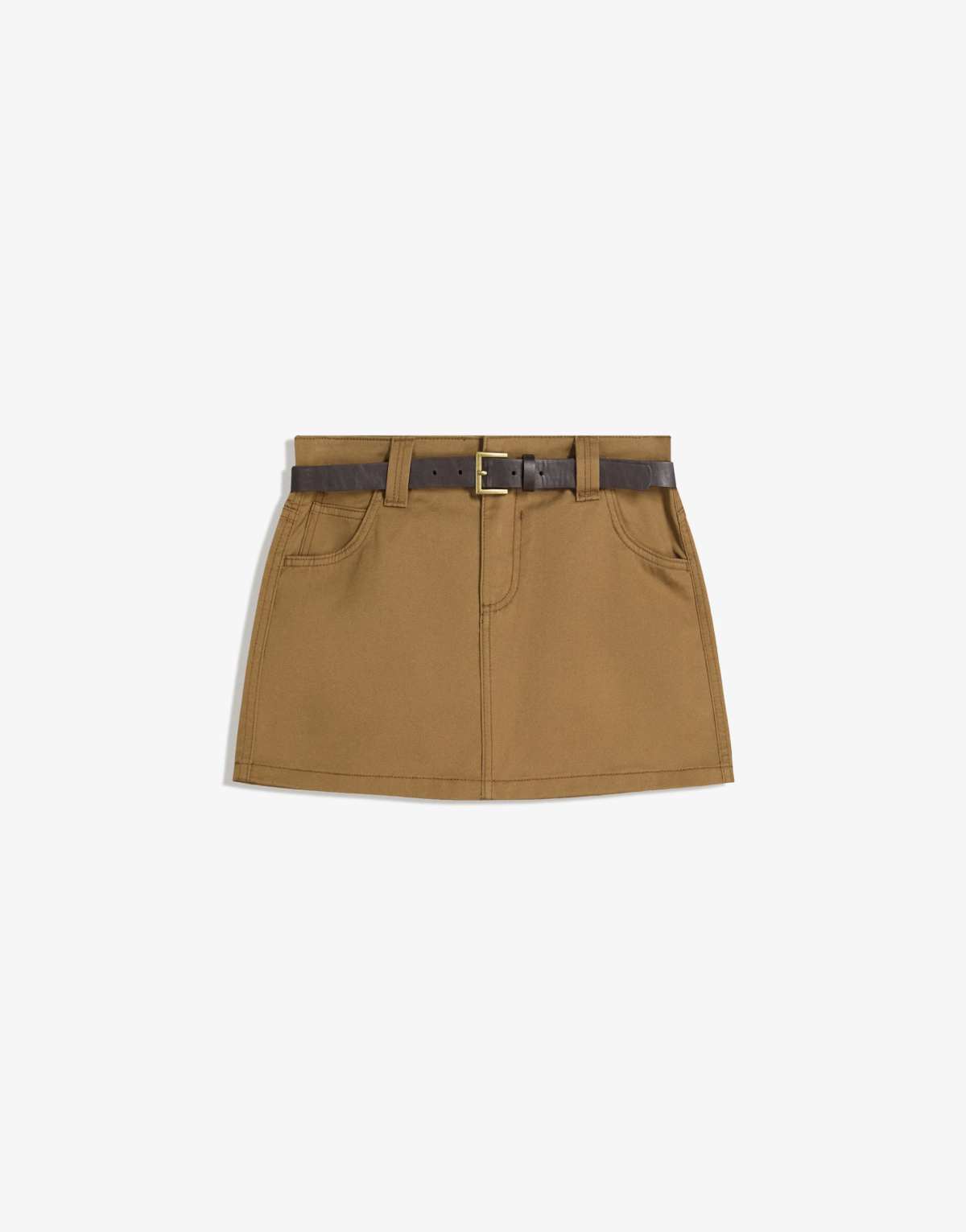 Bershka Cotton mini skirt with belt in camel