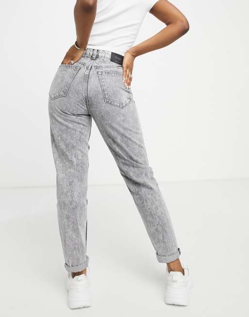 Bershka cotton mom jean in gray GRAY