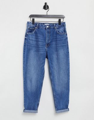 Bershka cotton mom jean in medium blue - MBLUE - ASOS Price Checker
