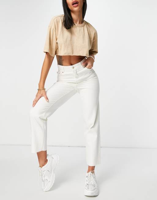 White cropped sales straight jeans