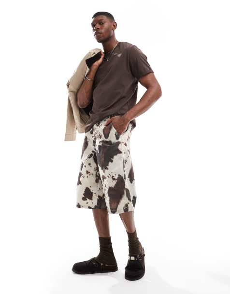 Bershka cow print jorts in brown - view 1