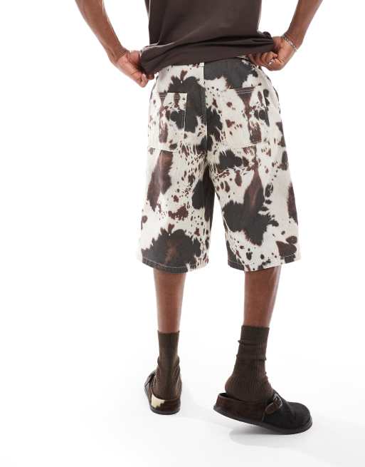 S cow short pants ブラウン Bershka cow print jorts in brown | ASOS