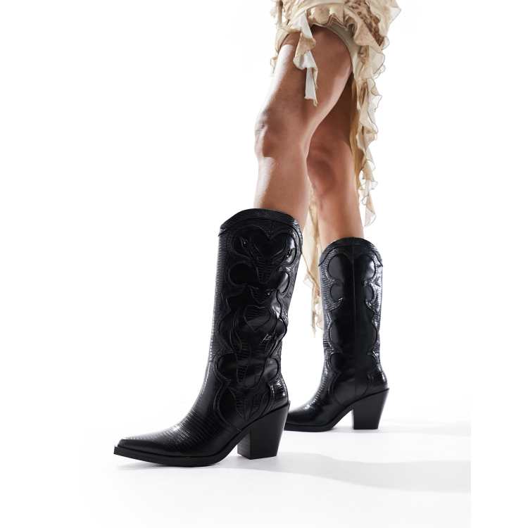 Bershka cowboy boots in black ASOS