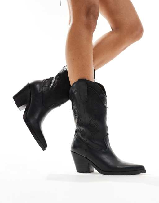Bershka cowboy boots in black | ASOS