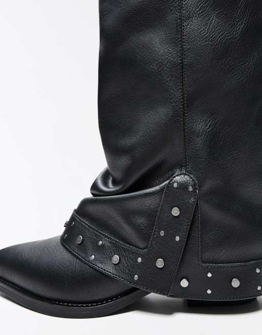 Bershka Cowboy trouser boots in black, 4 of 7