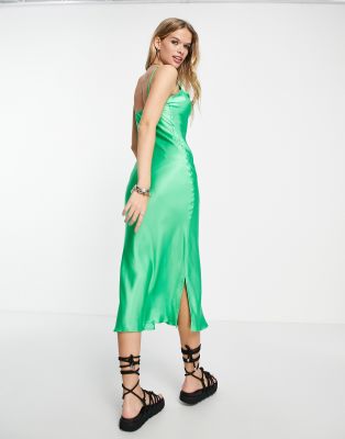 bershka green satin dress