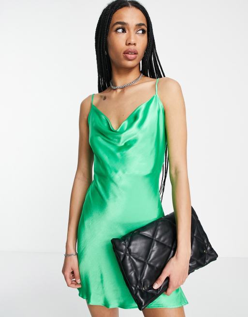 Bershka Cowl Neck Satin Mini Dress In Black Asos 