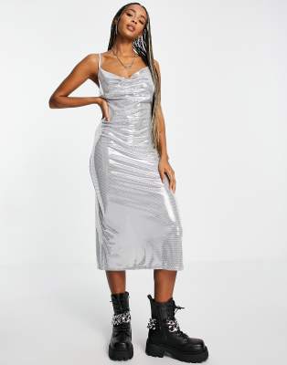 silver slip dress long