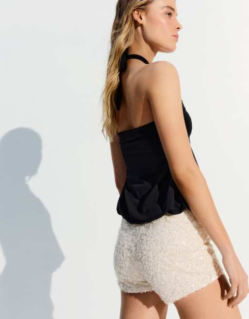 Bershka - Cremefarvede minishorts med pailletter, 2 af 4