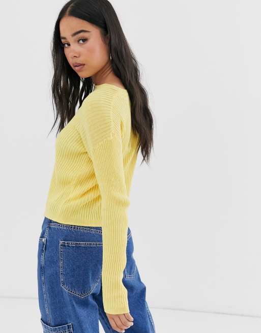 Bershka crew knit sweater in yellow