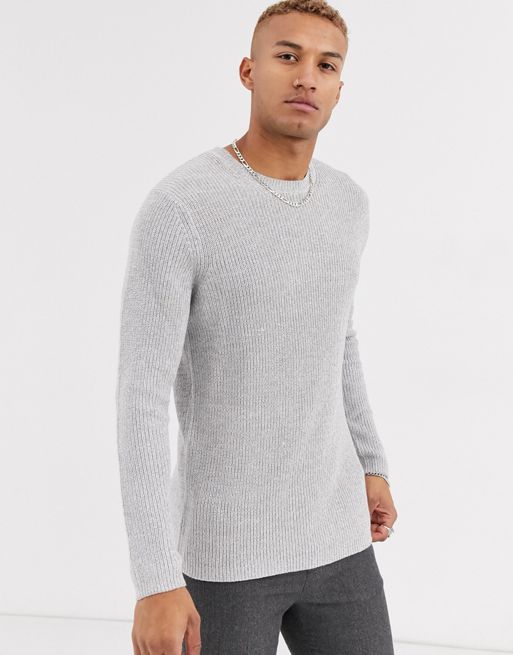 Bershka crew neck knitted jumper in grey | ASOS
