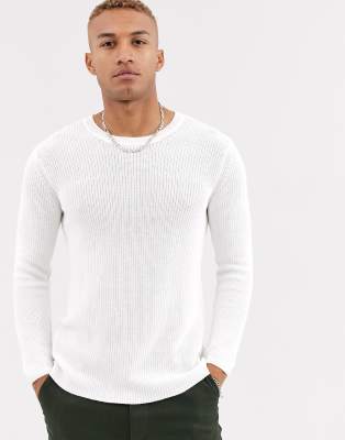 Bershka crew neck knitted jumper in white