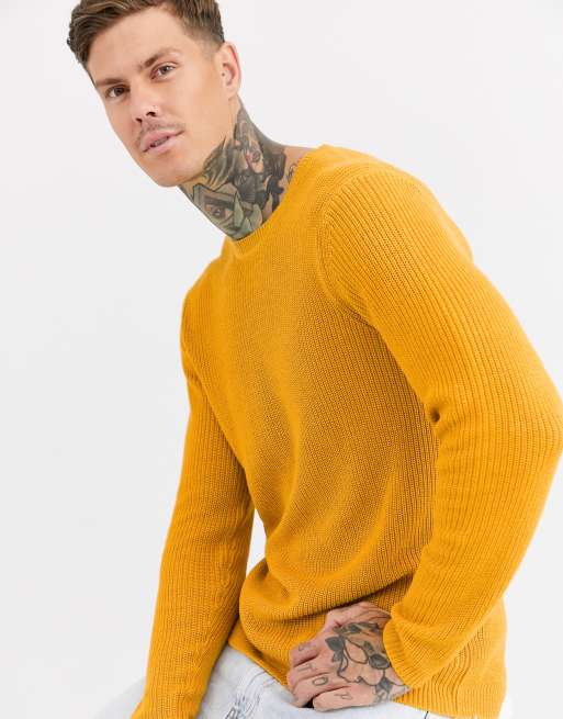 Bershka crew neck knitted sweater in mustard ASOS
