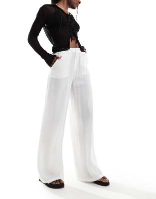 Bershka Bershka crinkle beach trousers in white