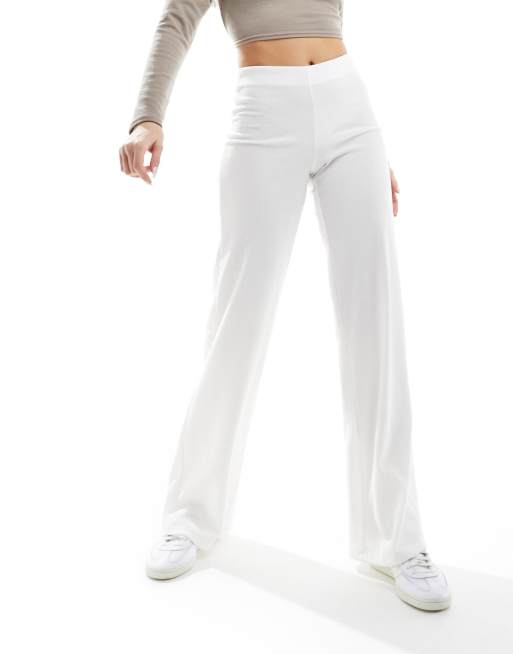 Bershka Folded Waistband Flared Trousers in White