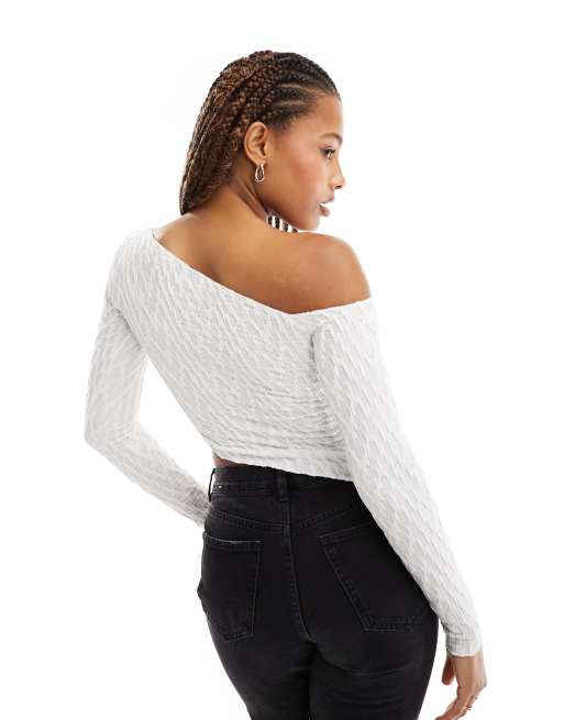 Bershka crinkle one shoulder top in white | ASOS