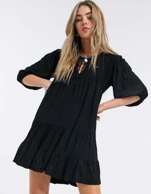 black tiered smock dress