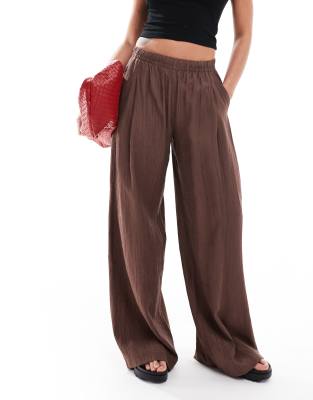 crinkle wide leg pants in brown