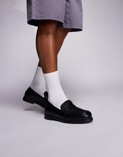 Bershka croc faux leather loafer in black