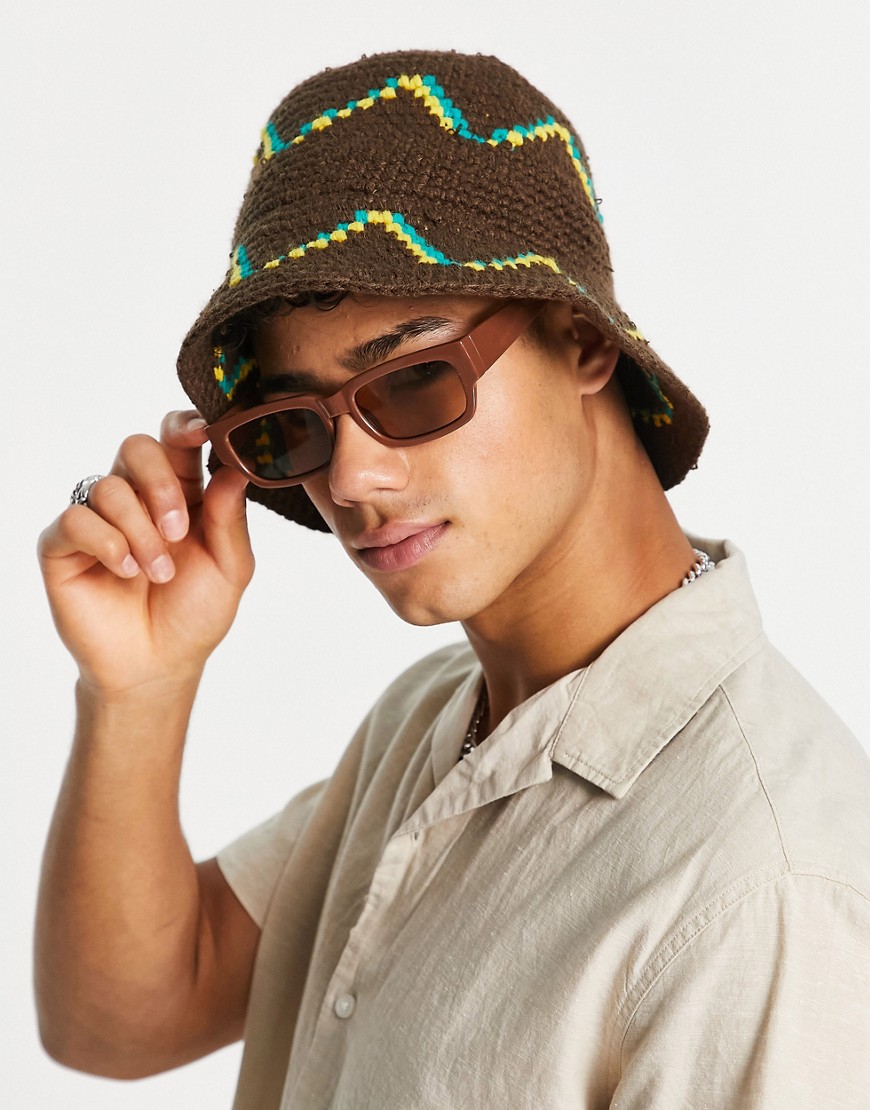Bershka crochet bucket hat in brown