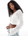 [Bershka] Bershka crochet button front cardigan in ecru-Neutral M Ecru