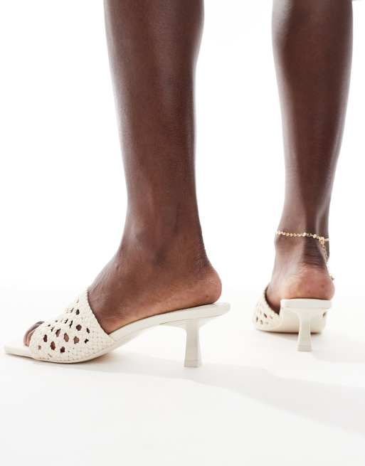 Bershka crochet kitten heeled sandals in ecru ASOS