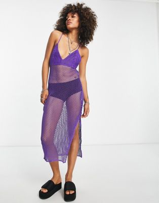 Bershka crochet midi dress in purple - ASOS Price Checker
