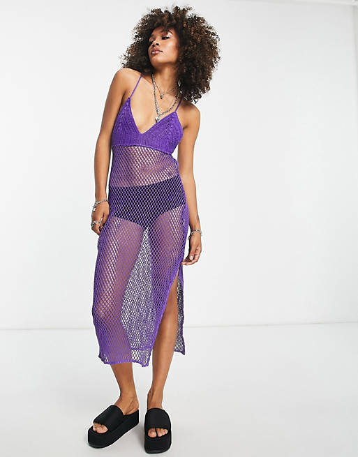 Bershka crochet midi dress in purple
