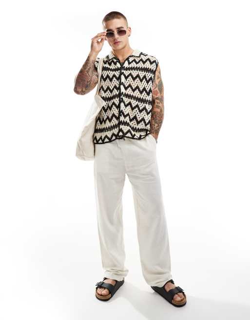Bershka crochet patterned sleeveless shirt in ecru