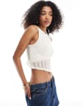 [Bershka] Bershka crochet tie back top in ecru-Neutral XS Ecru