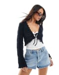 [Bershka] Bershka crochet tie front top in navy-Blue M NAVY