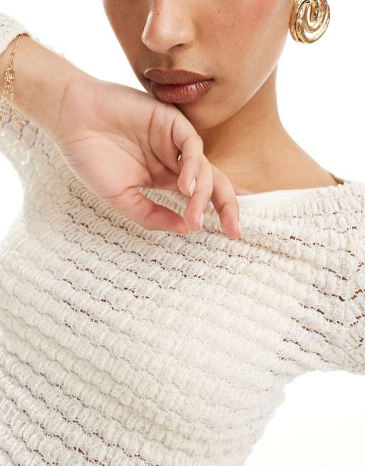 Bershka crochet top co-ord in ecru