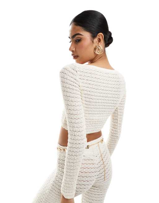 Bershka crochet top co-ord in ecru