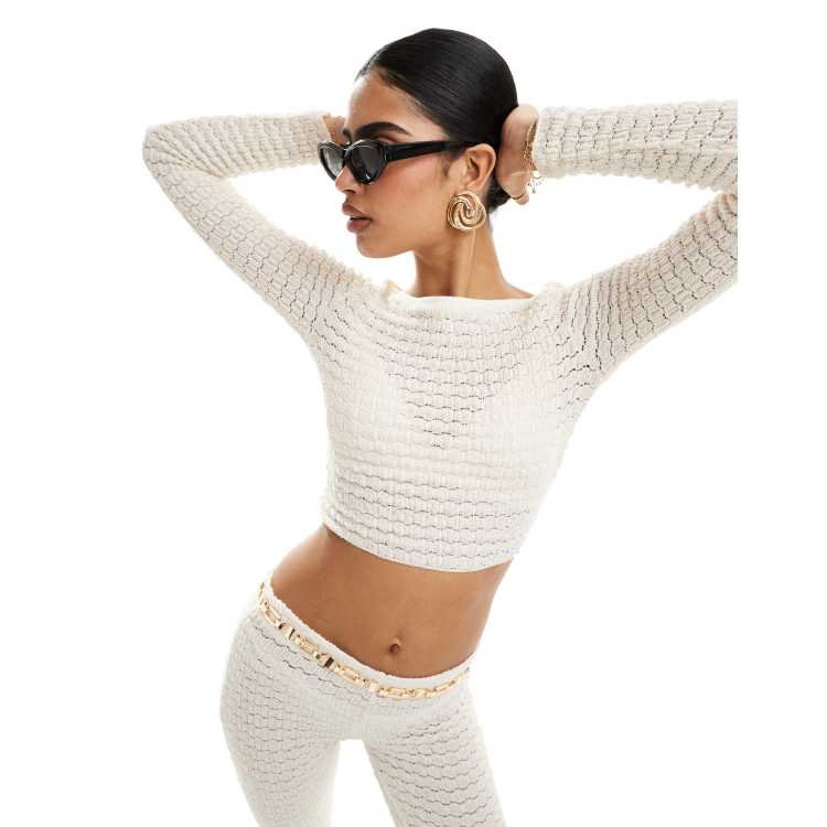 Bershka crochet top in ecru - part of a set | ASOS