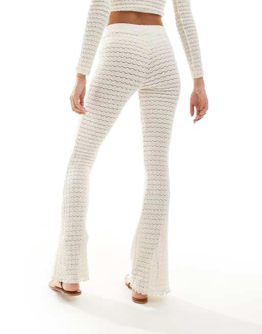 Bershka crochet wide leg pants in ecru - part of a set | ASOS