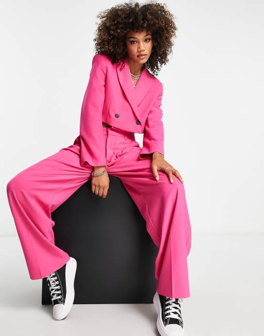 Bershka crop blazer in pink