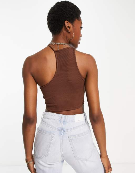 Bershka - Crop top cioccolato asimmetrico anni '90 senza cuciture, 2 di 4