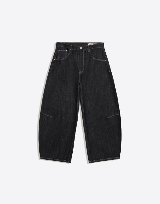 Bershka Cropped barrel-leg jeans in blue, 5 of 5