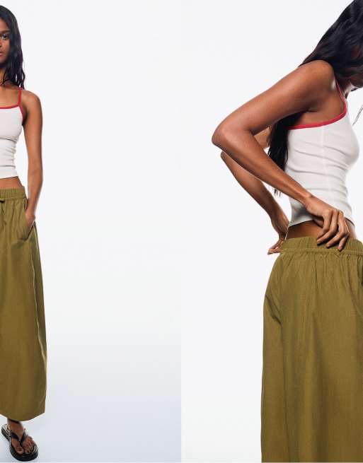 Bershka - Pantalon bouffant court - Kaki