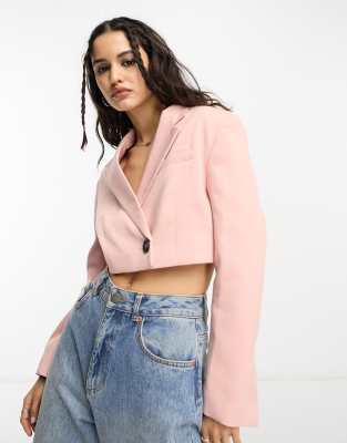 Bershka cropped blazer co-ord in dusky pink