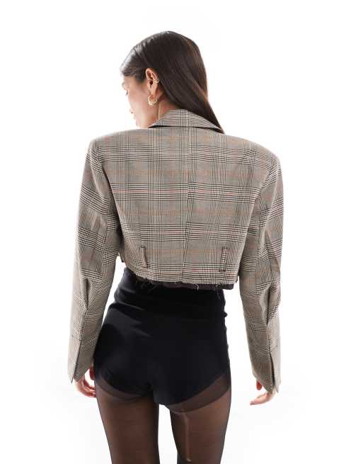 Cropped checked blazer deals