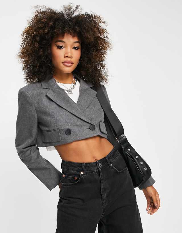 Bershka cropped blazer in dark gray - part of a set