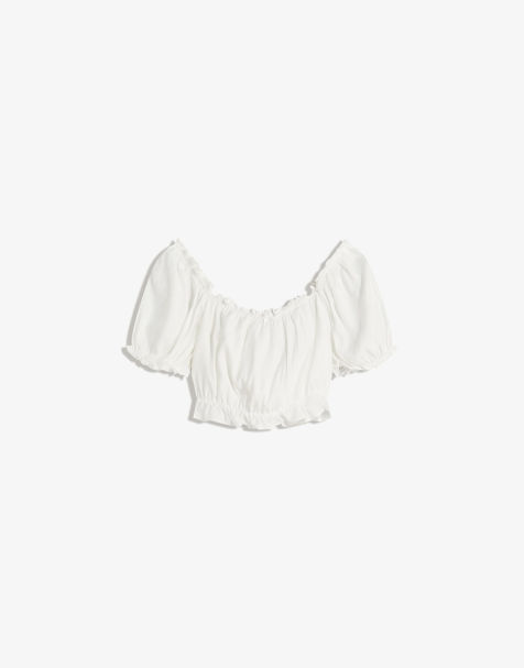 Bershka - Cropped blouse met korte mouwen in wit - view 1