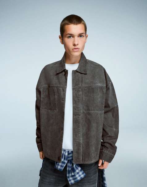 Bershka Cropped boxy fit overshirt in grey - view 1