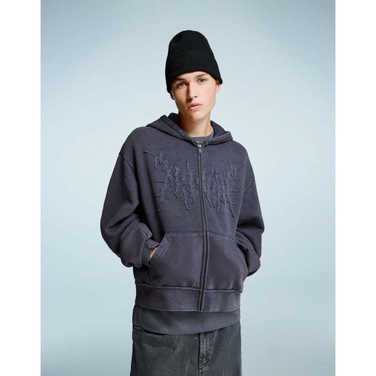 COHE⭐︎2冊 Bershka Cropped boxy fit zip-up hoodie in mid blue | ASOS