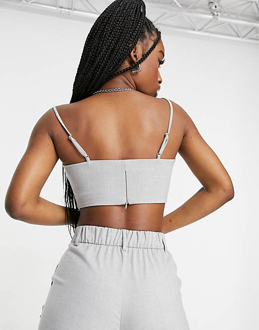Bershka Cropped Bralet Co-ord in Grey Womens Clothing Suits Skirt suits Grey 