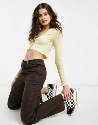 【BERSHKA】CONTRAST WAIST ベルシュカ Aライン スカート BERSHKA WIDE-LEG WOMAN'S PANTS WITH BELT LOOPS AND DARTS