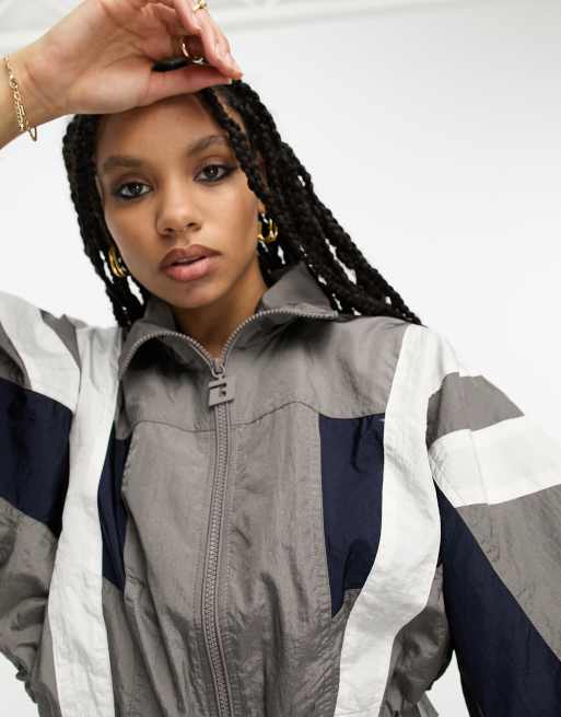 Bershka nylon reflective panel windbreaker jacket in grey