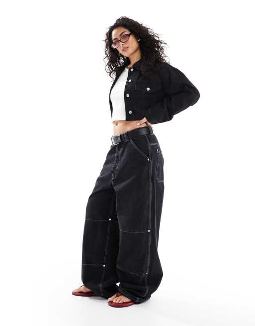 【AAKE】BLACK DENIM CROP JK Bershka cropped denim jacket in black | ASOS
